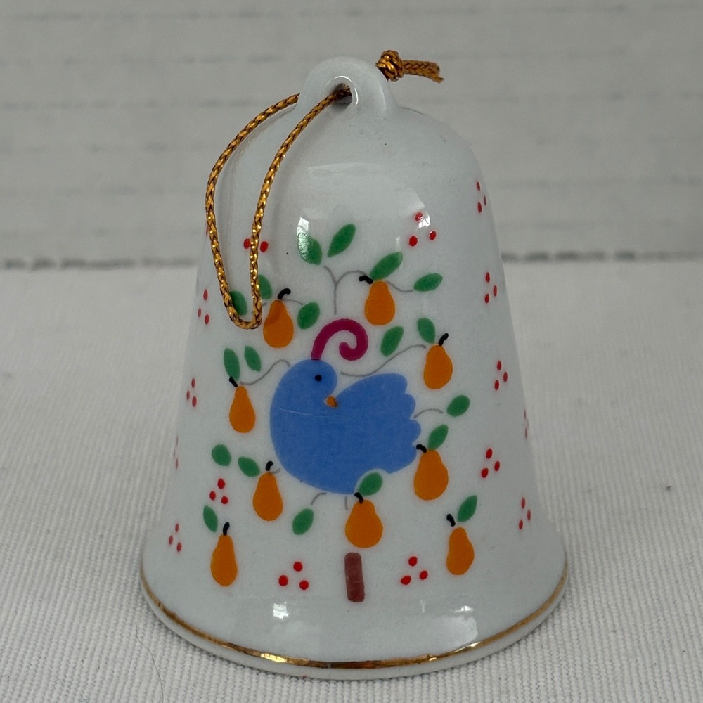 Vintage 1986 Lillian Vernon Partridge in a Pear Tree Ceramic Bell Ornament White